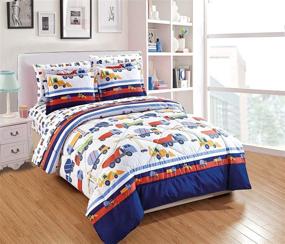 img 2 attached to 🏗️ Elegant Home Multicolor Construction Equipment Trucks Cement Mixers Backhoe Cranes Design 7 Piece Comforter Bedding Set for Boys/Kids Bed in a Bag with Sheet Set - Construction Blue (Queen Size)