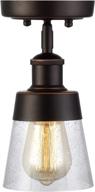 rustic glass flush mount light fixture: mini clear seeded glass shade semi flush mount ceiling light with oil rubbed bronze finish for hallway, farmhouse kitchen, and entryway logo