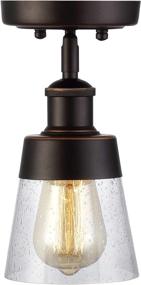 img 3 attached to Rustic Glass Flush Mount Light Fixture: Mini Clear Seeded Glass Shade Semi Flush Mount Ceiling Light with Oil Rubbed Bronze Finish for Hallway, Farmhouse Kitchen, and Entryway