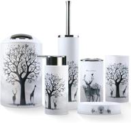 🛁 newthinking 6 pcs bathroom accessories set- soap dish, soap dispenser, trash can, toothbrush holder, toilet brush set for home and bathroom (elk design) logo