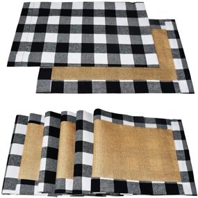 img 4 attached to 🎄 Stunning Senneny Set of 6 Buffalo Check Christmas Placemats - Reversible Burlap & Cotton, Perfect for Festive Holiday Table Decor (Black and White)