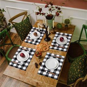 img 2 attached to 🎄 Stunning Senneny Set of 6 Buffalo Check Christmas Placemats - Reversible Burlap & Cotton, Perfect for Festive Holiday Table Decor (Black and White)