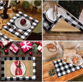 img 1 attached to 🎄 Stunning Senneny Set of 6 Buffalo Check Christmas Placemats - Reversible Burlap & Cotton, Perfect for Festive Holiday Table Decor (Black and White)