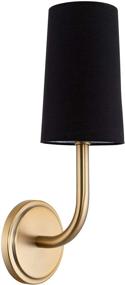 img 4 attached to 🌞 Kira Home Geneva Wall Sconce/Wall Light with Black Fabric Shade in Warm Brass Finish