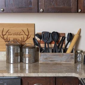 img 3 attached to 🍴 Besti Wooden Kitchen Utensil Holder: Torched Wood Organizer for Cutlery, Cups & More – Vintage Countertop Caddy Box with 3 Compartments, Size: 6.5 x 14.8 x 5” Inch (Rustic)