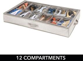 img 1 attached to 👠 mDesign Under The Bed Shoe Storage Organizer - 12 Compartments - Textured Print - Linen/Tan