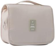 hanging toiletry bag - large cosmetic makeup travel organizer with sturdy hook for men & women (beige) logo