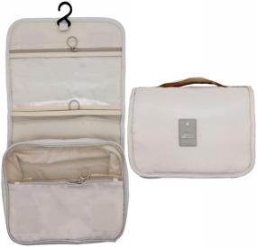 img 3 attached to Hanging Toiletry Bag - Large Cosmetic Makeup Travel Organizer with Sturdy Hook for Men & Women (Beige)