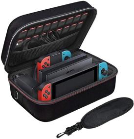 img 4 attached to 🎮 Nintendo Switch Carrying Case - Large Portable Hard Shell Bag for Console, Pro Controller, Dock, with Soft Lining, Shoulder Strap - Holds 18 Games - Black