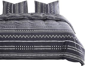 img 4 attached to 🛏️ Wake In Cloud - Aztec Comforter Set, King Size 100% Cotton Fabric with Soft Microfiber Fill Bedding, Stylish Dark Gray with White Geometric Modern Pattern Print (3pcs)