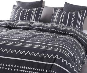 img 2 attached to 🛏️ Wake In Cloud - Aztec Comforter Set, King Size 100% Cotton Fabric with Soft Microfiber Fill Bedding, Stylish Dark Gray with White Geometric Modern Pattern Print (3pcs)