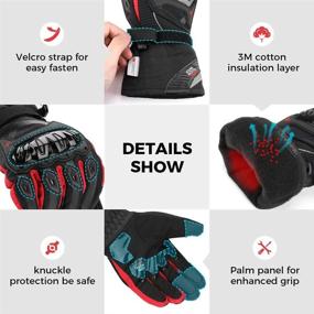 img 1 attached to 🧤 Kemimoto Waterproof Winter Motorcycle Gloves for Men - Hard Knuckle Protection & Touchscreen - Red, Medium Size