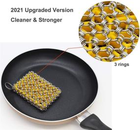 img 2 attached to QLV Cast Iron Cleaner - 316 Stainless Steel Chainmail Scrubber with Enhanced 3 Ring Reinforcement - Dishwasher Safe, Ideal for Cast Iron Skillets (Yellow)