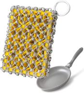 qlv cast iron cleaner - 316 stainless steel chainmail scrubber with enhanced 3 ring reinforcement - dishwasher safe, ideal for cast iron skillets (yellow) logo