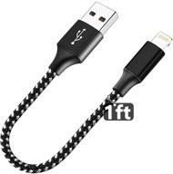 🔌 short 1ft iphone charger cable - fast charging power bank cable - lightning cable compatible with iphone 12 pro max/12 mini/11 pro max/xs max/xr/x/8 plus/se 2020/7/6/5/se - black color option available logo