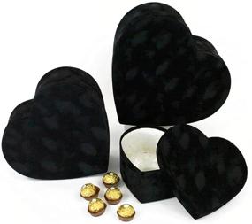 img 4 attached to 🌹 UNIKPACKAGING Set of 3 Premium Quality Heart Shaped Velvet Flower Boxes, Ideal for Luxury Flower and Gift Arrangements, with Lids, Ships From USA (Black)