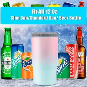 img 1 attached to 🍺 Stainless Steel Slim Can Cooler for Skinny Can Beer & Hard Seltzer - 4-in-1 Vacuum Insulated Holder, Fits 12oz Bottle & Can, Non-Slip (with Straw) in Pink