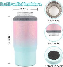 img 2 attached to 🍺 Stainless Steel Slim Can Cooler for Skinny Can Beer & Hard Seltzer - 4-in-1 Vacuum Insulated Holder, Fits 12oz Bottle & Can, Non-Slip (with Straw) in Pink