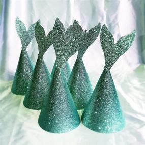 img 2 attached to 🎉 Set of 6 Green Glitter Birthday Party Hats - Mermaid Themed