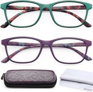 premium pack of 2 blue light blocking reading glasses: anti glare computer readers +2.0 magnification for women and men - stylish ladies magnifying eyeglasses with spring hinge logo