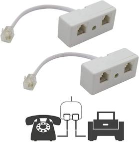 img 4 attached to Uvital 2-Pack Telephone Wall Adaptor and Separator - Two Way Telephone Splitters, Male to 2 Female Converter Cable RJ11 6P4C for Landline (White)