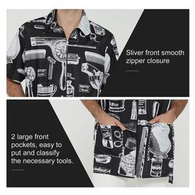 img 2 attached to 👕 Vintage Print Barber Jacket for Men, Hair Stylist Grooming Smock Vest Shirt