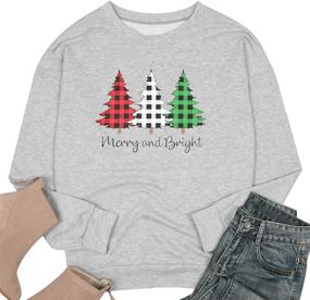 img 3 attached to 🎄 Merry & Bright Women's Funny Leopard Printed Plaid Christmas Trees Sweatshirts - Long Sleeve Xmas Graphic Tees