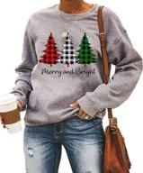 🎄 merry & bright women's funny leopard printed plaid christmas trees sweatshirts - long sleeve xmas graphic tees logo