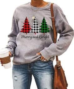 img 4 attached to 🎄 Merry & Bright Women's Funny Leopard Printed Plaid Christmas Trees Sweatshirts - Long Sleeve Xmas Graphic Tees