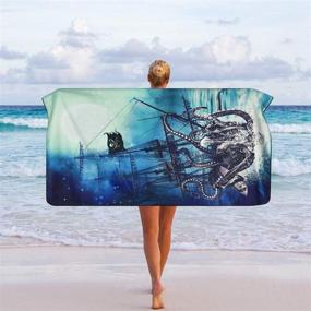 img 2 attached to Pknoclan Octopus Beach Towel | Ocean Kraken, Tentacles Nautical Sailboat Wave Towel | Pirate Under Moon Starry Sky | Absorbent, Oversized | Beach, Pool, Swim