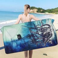 pknoclan octopus beach towel | ocean kraken, tentacles nautical sailboat wave towel | pirate under moon starry sky | absorbent, oversized | beach, pool, swim logo