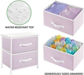 img 2 attached to 🗄️ mDesign Storage Dresser End Table Nightstand - Small Standing Organizer for Bedroom, Office, Living Room, and Closet - 2 Drawer Removable Fabric Bins - Light Purple/White