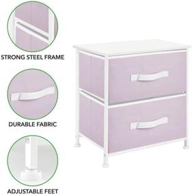 img 3 attached to 🗄️ mDesign Storage Dresser End Table Nightstand - Small Standing Organizer for Bedroom, Office, Living Room, and Closet - 2 Drawer Removable Fabric Bins - Light Purple/White