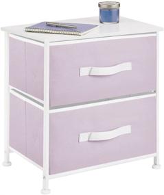 img 4 attached to 🗄️ mDesign Storage Dresser End Table Nightstand - Small Standing Organizer for Bedroom, Office, Living Room, and Closet - 2 Drawer Removable Fabric Bins - Light Purple/White