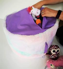 img 4 attached to 🦄 MiniOwls Plush Toy Storage Bag (Unfilled) – Pastel Rainbow Furry Ottoman – Sensory Soft Faux Fur Teddy Bear Organizer – Zippered Pouf 20x20x15 inch (Unicorn, Medium)