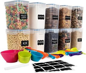 img 4 attached to 🍽️ SPACE SAVER Airtight Food Storage Containers Set [Pack of 10] 1.6L /54oz + 14 Measuring Cup & Spoons + Labels & Marker - BPA Free, Leakproof, Dishwasher Safe - Ideal for Sugar, Flour, Baking Supplies