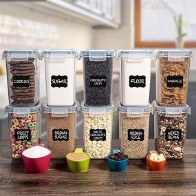 img 3 attached to 🍽️ SPACE SAVER Airtight Food Storage Containers Set [Pack of 10] 1.6L /54oz + 14 Measuring Cup & Spoons + Labels & Marker - BPA Free, Leakproof, Dishwasher Safe - Ideal for Sugar, Flour, Baking Supplies