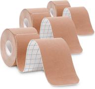 🩺 3-pack pro athletic kinesiology tape - knee, ankle, muscle support for kinetic sports, physical therapy - strong-rock breathable cotton, h2o resistant, pre-cut 10 inch strips - beige логотип