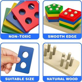 img 3 attached to 🧩 Montessori Shape Sorting Stacking Toys for 1-4 Year Old Boys and Girls - Educational Wooden Toys for Toddlers 1-3, Color Recognition Gifts