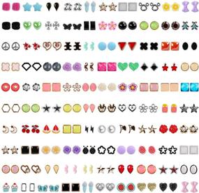 img 4 attached to NEWITIN 100 Pairs Colorful Cute Stud Earrings: Hypoallergenic Plastic Earrings for Girls and Women