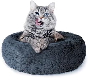 img 4 attached to 🐶 Soft Fluffy Dog and Cat Bed - Calming Donut Design for Small Pets, Extra Cozy and Washable with Anti-Slip Base - Self-Warming Options, Multiple Sizes (28 inches)