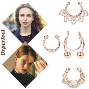 img 1 attached to 👃 Drperfect Fake Nose Ring: Stylish Non-Piercing Hoop & Chain Nose Studs for Women & Men - Clip On Faux Septum Piercing Jewelry with Ear Chain