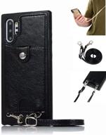 📱 jaorty pu leather wallet case with necklace lanyard for samsung galaxy note 10+ plus/pro/5g - card holder, adjustable detachable anti-lost neck strap - black logo