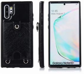 img 1 attached to 📱 Jaorty PU Leather Wallet Case with Necklace Lanyard for Samsung Galaxy Note 10+ Plus/Pro/5G - Card Holder, Adjustable Detachable Anti-Lost Neck Strap - Black