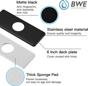 img 1 attached to BWE 6 Inch Black Faucet Cover for Bathroom Vanity Sink - Modern Matte Black Deck Plate Escutcheon: Stainless Steel Rectangular Basin Sink Cover Cap