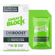 🆓 sweatblock driboost antiperspirant wipes - clinical protection for hyperhidrosis, excessive sweating, and pit stains - up to 7 days of sweat protection - 5 ct - unisex logo