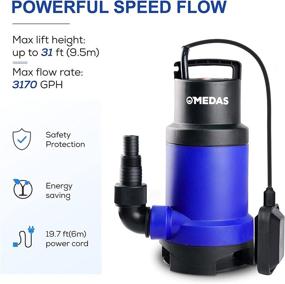 img 3 attached to 💪 Reliable and Powerful MEDAS 1HP 750W 3170GPH Sump Pumps Submersible Water Pump with Float Switch - For Efficient Pool and Pond Draining