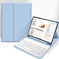 📱 aoub ipad case 9.7 inch - bluetooth keyboard cover with pencil holder, sky blue logo