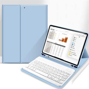 img 4 attached to 📱 Aoub iPad Case 9.7 inch - Bluetooth Keyboard Cover with Pencil Holder, Sky Blue