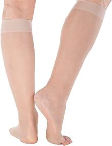 img 1 attached to USA-Made Sheer Compression Socks, Size Large, 15-20 mmHg, Open Toe - Lightweight Knee High Support for Women